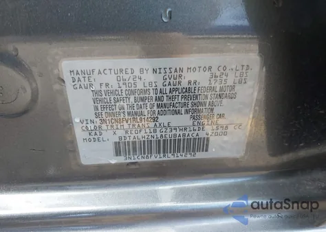 2024 Nissan Versa 1.6 Sr from USA, damaged, VIN 3N1CN8FV1RL914292